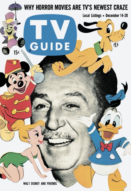TV Guide cover - Walt Disney, Donald Duck, Jiminy Cricket, Mickey Mouse, Pluto, Tinkerbell - December 14, 1957
