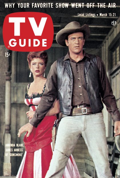 TV Guide cover - James Arness, Amanda Blake - March 15, 1958