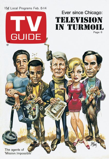TV Guide cover - Barbara Bain, Peter Graves, Martin Landau, Peter Lupus, Greg Morris - February 8, 1969