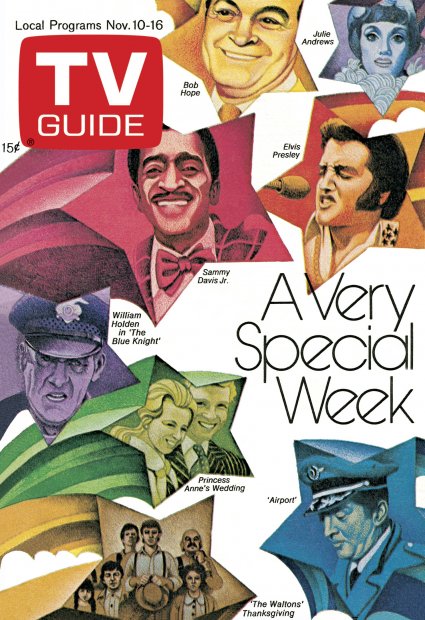 TV Guide cover - Julie Andrews, Kami Cotler, Sammy Davis Jr., Will Geer, William Holden, Bob Hope, Michael Learned, Anne Louise, Dean Martin, Judy Norton, Mark Phillips, Elvis Presley, Richard Thomas, Ralph Waite, Jon Walmsley - November 10, 1973