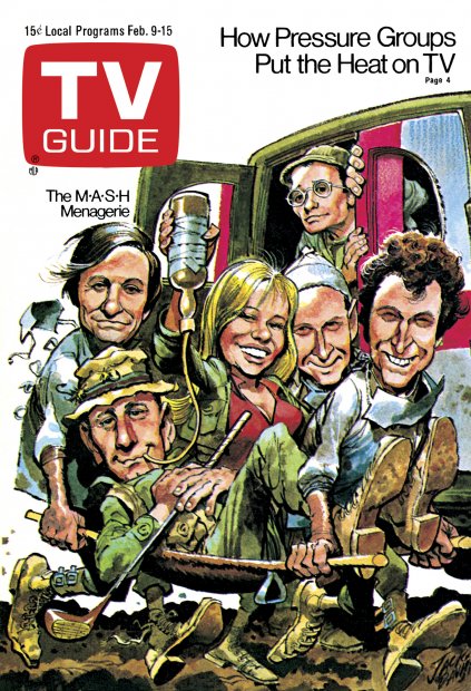 TV Guide cover - Alan Alda, Gary Burghoff, Larry Linville, Wayne Rogers, McLean Stevenson, Loretta Swit - February 9, 1974