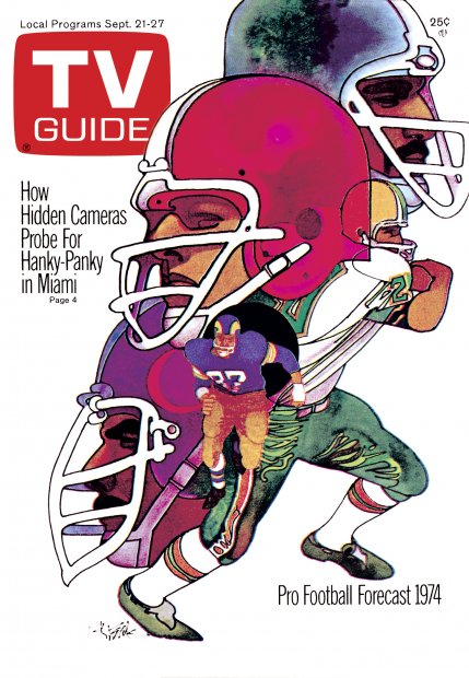 TV Guide cover - Pro Football Forecast 1974 How Hidden Cameras Probe for Hanky-Panky in Miami - September 21, 1974