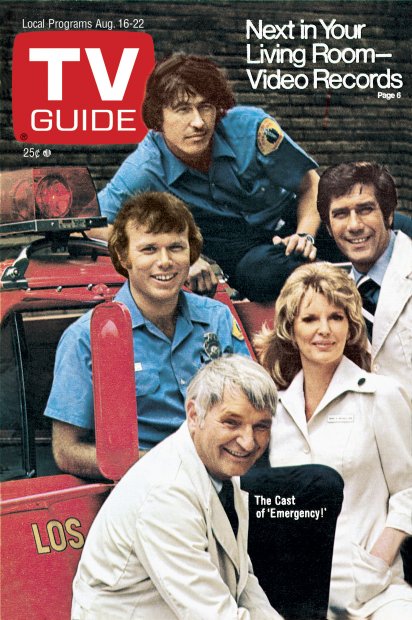 TV Guide cover - Robert Fuller, Julie London, Randolph Mantooth, Kevin Tighe, Bobby Troup - August 16, 1975