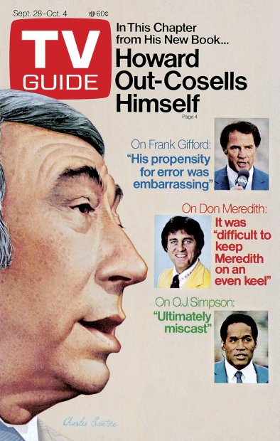 TV Guide cover - Howard Cosell, Frank Gifford, Don Meredith, O.J. Simpson - September 28, 1985
