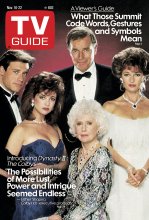 TV Guide cover - Stephanie Beacham, Charlton Heston, John James, Emma Samms, Barbara Stanwyck - November 16, 1985