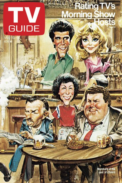 TV Guide cover - Ted Danson, Shelley Long, Rhea Perlman, John Ratzenberger, George Wendt - May 10, 1986