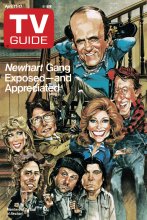TV Guide cover - Julia Duffy, Mary Frann, Bob Newhart, Tony Papenfuss, Tom Poston, William Sanderson, Peter Scolari, John Volstad - April 11, 1987
