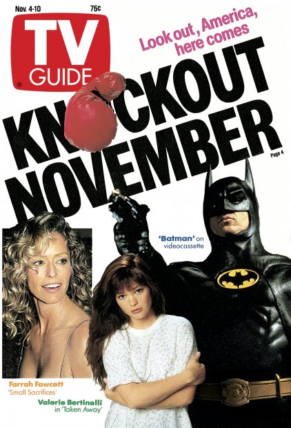 TV Guide cover - Valerie Bertinelli, Farrah Fawcett, Michael Keaton - November 4, 1989