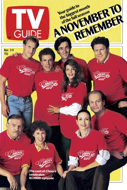 TV Guide cover - Kirstie Alley, Ted Danson, Kelsey Grammer, Woody Harrelson, Bebe Neuwirth, Rhea Perlman, John Ratzenberger, Roger Rees, George Wendt - November 3, 1990