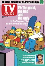 TV Guide cover - Bart Simpson, Lisa Simpson, Maggie Simpson, Marge Simpson, Homer Simpson, Timothy Busfield - March 17, 1990