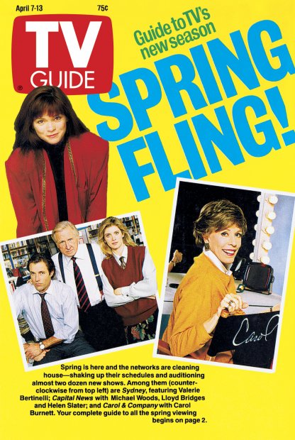 TV Guide cover - Valerie Bertinelli, Lloyd Bridges, Carol Burnett, Helen Slater, Michael Woods - April 7, 1990