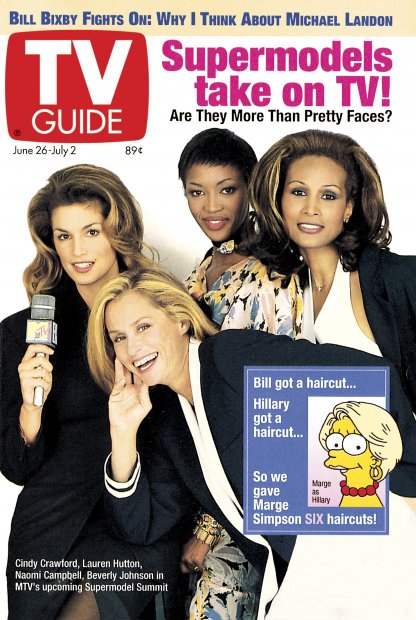 TV Guide cover - Naomi Campbell, Cindy Crawford, Lauren Hutton, Beverly Johnson, Marge Simpson - June 26, 1993