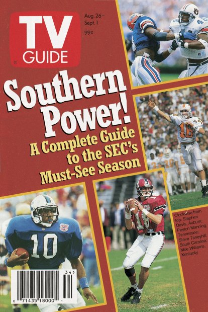 TV Guide cover - Stephen Davis, Peyton Manning, Steve Taneyhill, Moe Williams - August 26, 1995