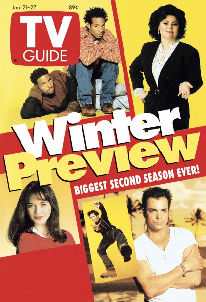 TV Guide cover - Delta Burke, Julia Campbell, Richard Grieco, John Leguizamo, Marlon Wayans, Shawn Wayans - January 21, 1995