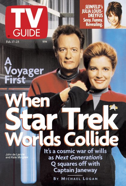 TV Guide cover - John de Lancie, Julia Louis-Dreyfus, Kate Mulgrew - February 17, 1996