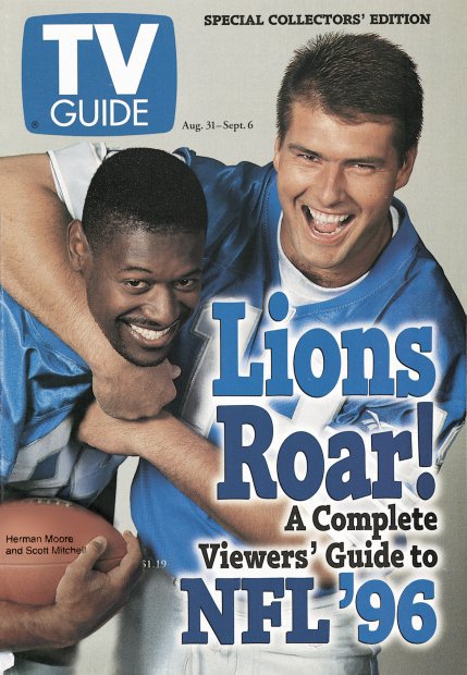 TV Guide cover - Scott Mitchell, Herman Moore - August 31, 1996