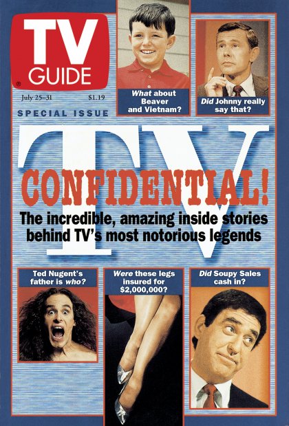 TV Guide cover - Johnny Carson, Mary Hart, Jerry Mathers, Ted Nugent, Soupy Sales - July 25, 1998