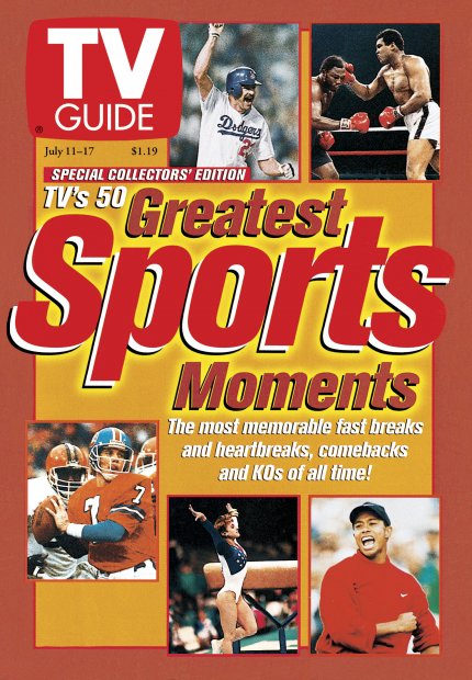 TV Guide cover - Muhammad Ali, John Elway, Joe Frazier, Kirk Gibson, Kerri Strug, Tiger Woods - July 11, 1998