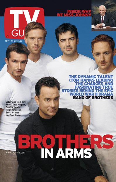 TV Guide cover - Johnny Carson, Scott Grimes, Tom Hanks, Frank John Hughes, Damian Lewis, Ron Livingston - September 22, 2001