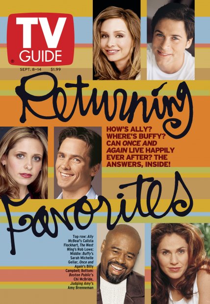 TV Guide cover - Amy Brenneman, Billy Campbell, Calista Flockhart, Sarah Michelle Gellar, Rob Lowe, Chi McBride - September 8, 2001