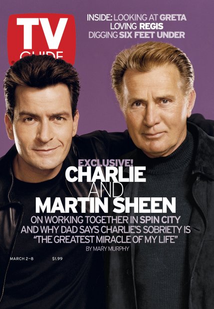TV Guide cover - Charlie Sheen, Martin Sheen - March 2, 2002