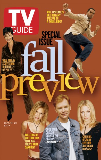 TV Guide cover - Bill Bellamy, David Caruso, Gail O'Grady, Kiele Sanchez, Ashley Scott - September 14, 2002