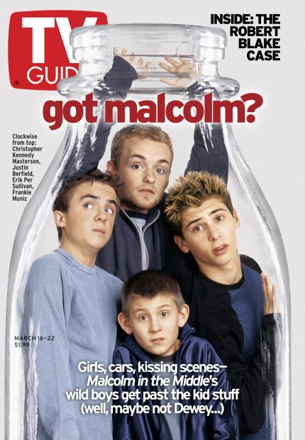 TV Guide cover - Justin Berfield, Christopher Kennedy Masterson, Frankie Muniz, Erik Per Sullivan - March 16, 2002