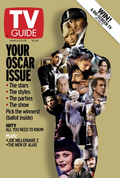 TV Guide cover - Adrien Brody, Nicolas Cage, Daniel Day-Lewis, Cameron Diaz, Richard Gere, Gollum, Ed Harris, Nicole Kidman, Julianne Moore, Paul Newman, Jack Nicholson, Meryl Streep, Renee Zellweger, Catherine Zeta-Jones - March 22, 2003