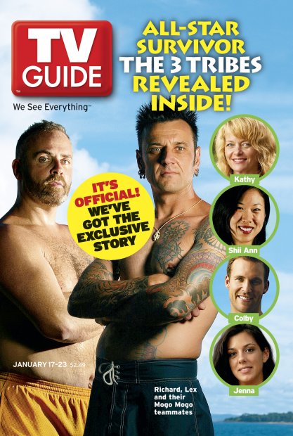 TV Guide cover - Colby Donaldson, Richard Hatch, Shii Ann Huang, Jenna Morasca, Lex van den Berghe, Kathy Vavrick-O'Brien - January 17, 2004