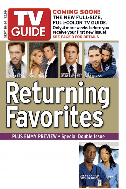 TV Guide cover - Eric Close, Josh Duhamel, Matthew Fox, Anthony LaPaglia, Hugh Laurie, Evangeline Lilly, Poppy Montgomery, Sandra Oh, Molly Sims, Isaiah Washington - September 18, 2005