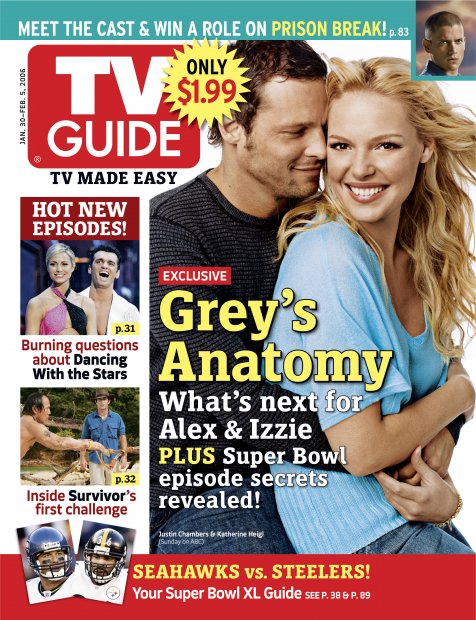 TV Guide cover - Jerome Bettis, Justin Chambers, Tony Dovolani, Matt Hasselbeck, Katherine Heigl, Bruce Kanegai, Stacy Keibler, Wentworth Miller, Jeff Probst - January 30, 2006