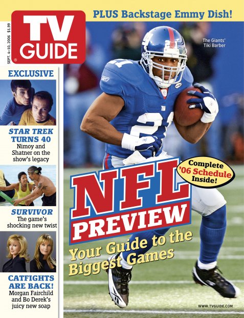 TV Guide cover - Tiki Barber, Bo Derek, Morgan Fairchild, Leonard Nimoy, William Shatner - September 4, 2006