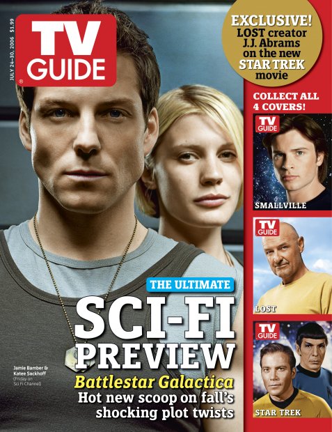 TV Guide cover - Jamie Bamber, Katie Sackoff, Tom Welling, Terry O'Quinn, William Shatner, Leonard Nimoy - July 24, 2006