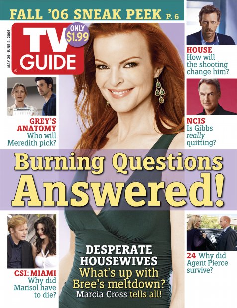 TV Guide cover - David Caruso, Marcia Cross, Alana De la Garza, Patrick Dempsey, Mark Harmon, Hugh Laurie, Glenn Morshower, Ellen Pompeo, Jean Smart - May 29, 2006