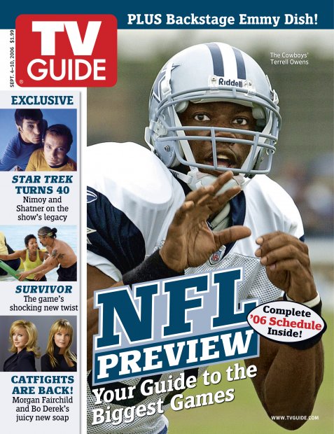 TV Guide cover - Terrell Owens, Bo Derek, Morgan Fairchild, Leonard Nimoy, William Shatner - September 4, 2006