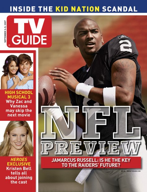 TV Guide cover - JaMarcus Russell, Kristen Bell, Zac Efron, Vanessa Hudgens - September 3, 2007