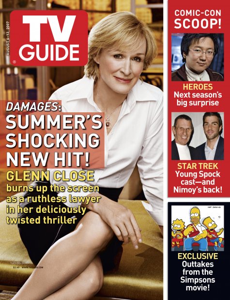 TV Guide cover - Glenn Close, Leonard Nimoy, Masi Oka, Zachary Quinto - August 6, 2007
