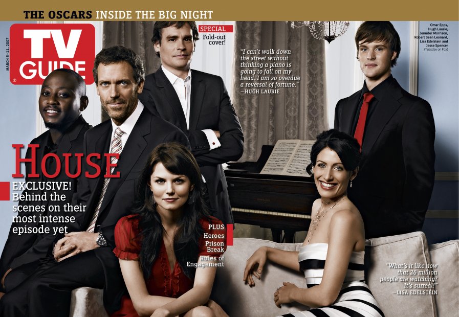 TV Guide cover - Lisa Edelstein, Omar Epps, Hugh Laurie, Robert Sean Leonard, Jennifer Morrison, Jesse Spencer - March 5, 2007