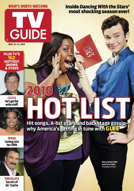 TV Guide cover - Amber Riley, Chris Colfer, Nathan Fillion, Oprah Winfrey, Tom Selleck - November 15, 2010