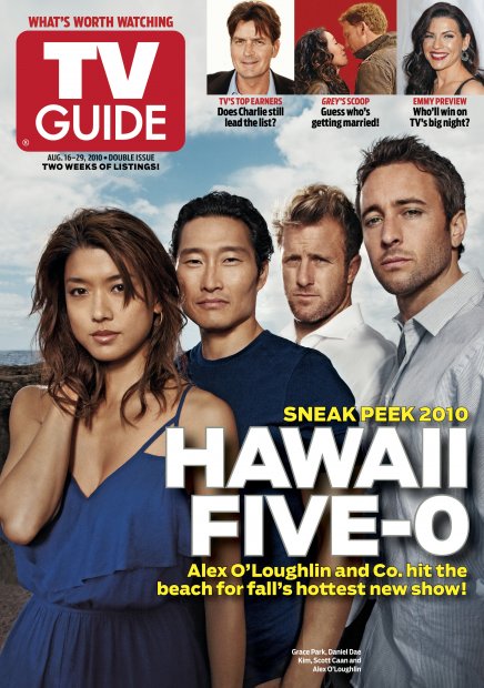 TV Guide cover - Scott Caan, Daniel Dae Kim, Julianna Margulies, Keven McKidd, Sandra Oh, Alex O'Loughlin, Grace Park, Charlie Sheen - August 16, 2010
