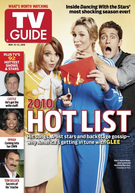 TV Guide cover - Jayma Mays, Jane Lynch, Matthew Morrison, Nathan Fillion, Oprah Winfrey, Tom Selleck - November 15, 2010