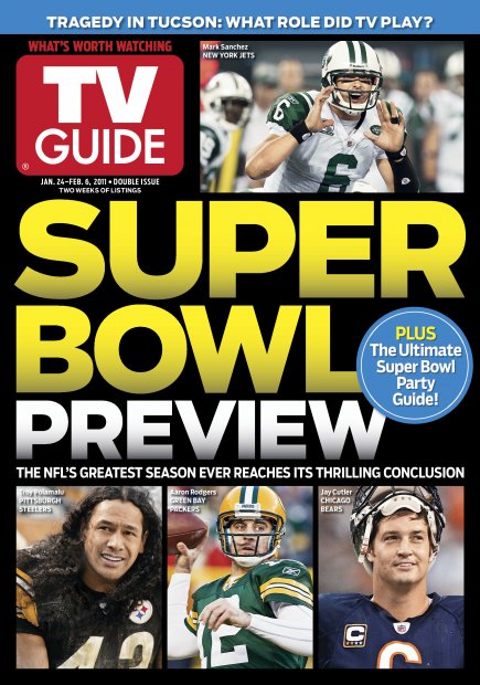 TV Guide cover - Mark Sanchez, Troy Polamalu, Aaron Rodgers, Jay Cutler - January 24, 2011