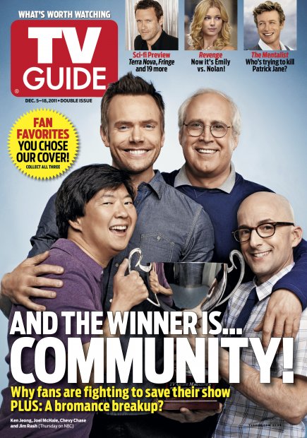TV Guide cover - Ken Jeong, Joel McHale, Chevy Chase, Jim Rash, Emily VanCamp, Simon Baker, Jason O'Mara - December 5, 2011
