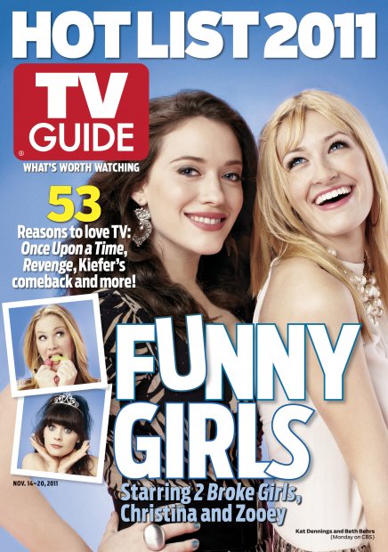 TV Guide cover - Kat Dennings, Beth Behrs, Christina Applegate, Zooey Deschanel - November 14, 2011