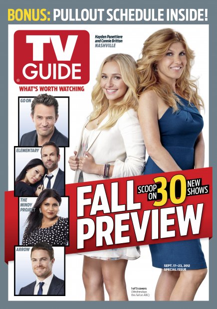 TV Guide cover - Hayden Panettiere, Connie Britton, Matthew Perry, Lucy Liu, Johnny Lee Miller, Mindy Kaling, Stephen Amell - September 17, 2012