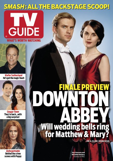 TV Guide cover - Dan Stevens, Michelle Dockery, Kiefer Sutherland, Josh Hopkins, Courteney Cox, Poppy Montgomery - February 6, 2012