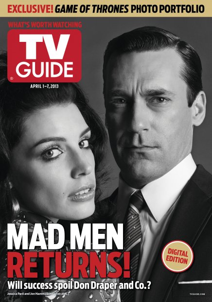 TV Guide cover - Jessica Pare, Jon Hamm - April 1, 2013