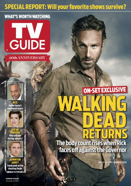 TV Guide cover - Andrew Lincoln, Rocky Carroll, Anne Hathaway, Dan Stevens - February 11, 2013