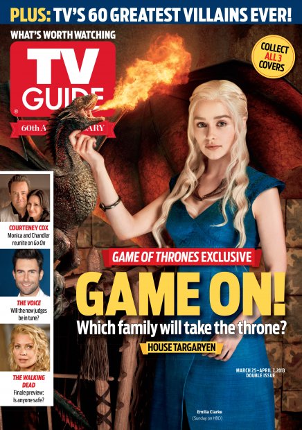 TV Guide cover - Emilia Clarke, Courteney Cox, Matthew Perry, Adam Levine, Laurie Holden - March 25, 2013