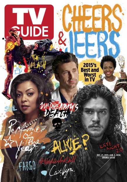 TV Guide cover - Viola Davis, Patrick Dempsey, Grant Gustin, Kit Harington, Taraji P. Henson - December 21, 2015